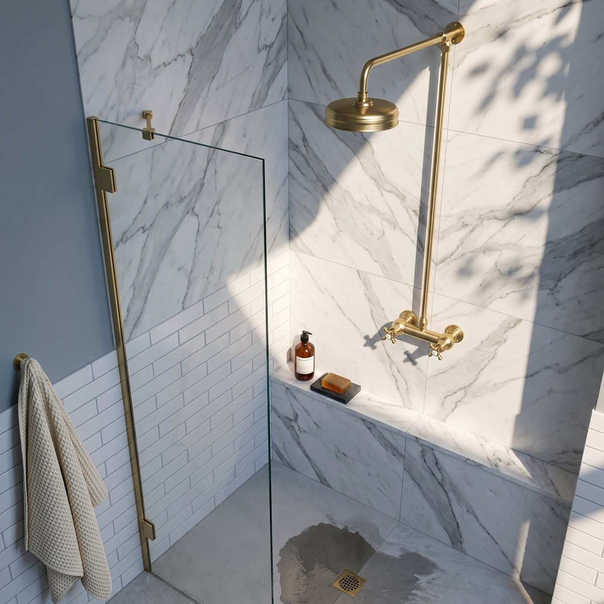 Fairford Winchester Brushed Brass Dual Outlet Bar Valve Shower Kit
