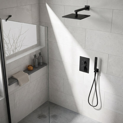 Fairford Una Matt Black Concealed Shower Kit with Overhead and Handset