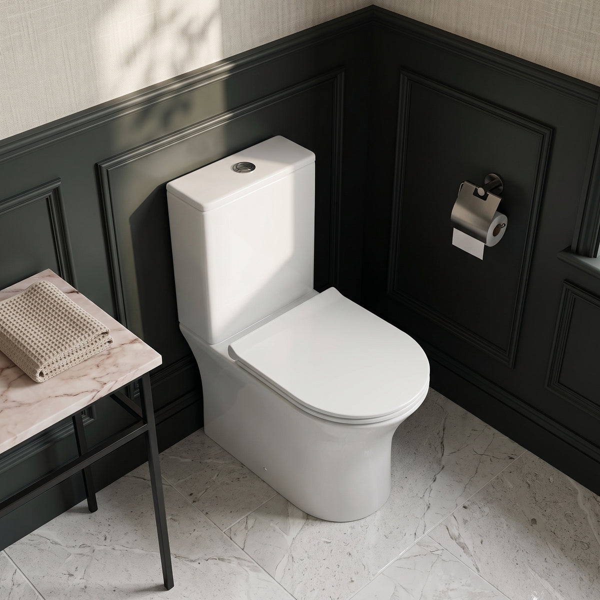 Fairford Tiene Rimless Closed Back Close Coupled Toilet with Slim Soft Close Seat