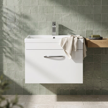 Fairford Carnation 600mm Gloss White Wall Hung 1 Drawer Vanity Unit