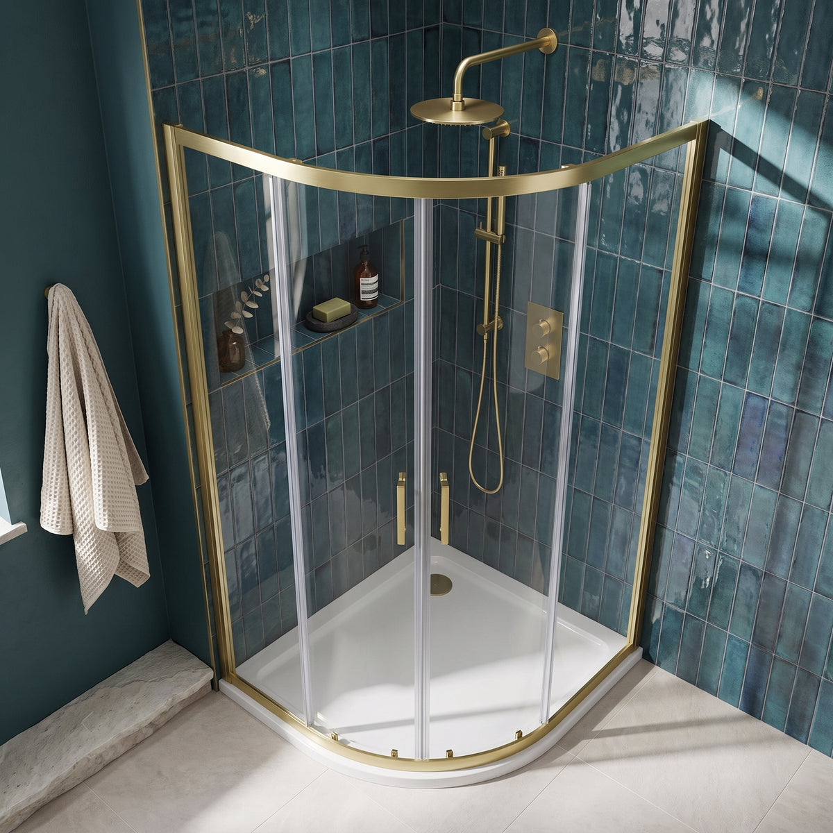 Fairford 6mm 1000 x 800mm Brushed Brass Quadrant Shower Enclosure