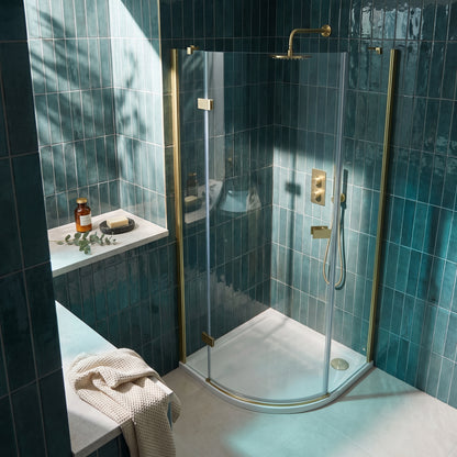 Fairford 8mm Frameless 800 x 800mm Brushed Brass Quadrant Enclosure