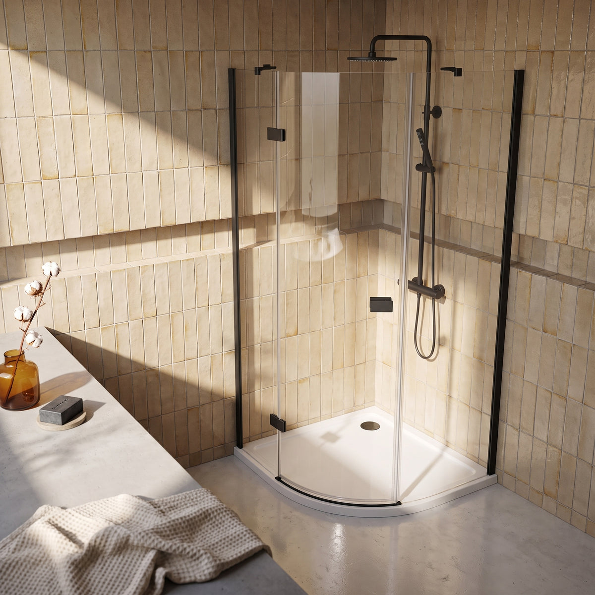 Fairford 8mm Frameless 900 x 900mm Matt Black Quadrant Enclosure