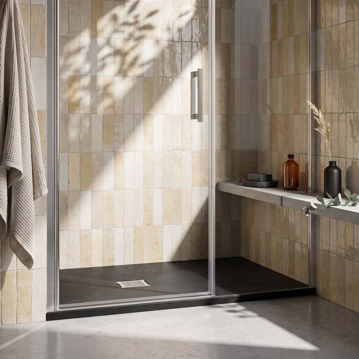 Fairford Rectangular Black Slate Shower Tray, Center Waste-1200mm x 900mm