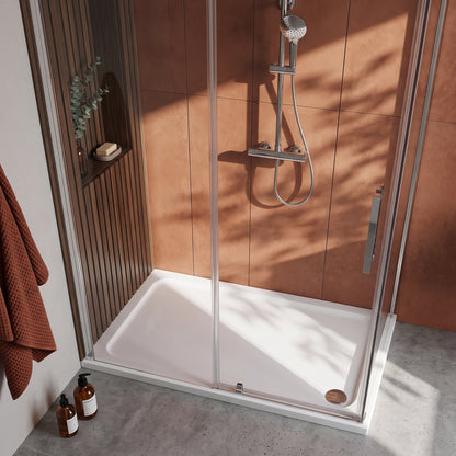 Fairford 1300 x 800mm Rectangular Shower Tray, Corner Waste