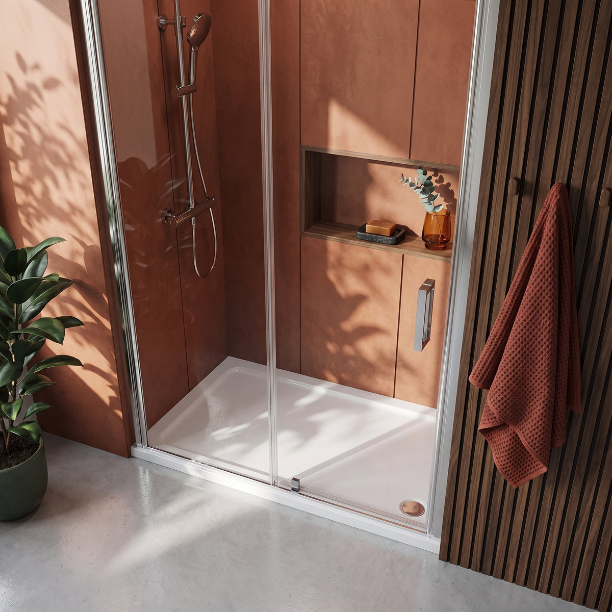 Fairford 1400 X 700mm Rectangular Shower Tray, Corner Waste