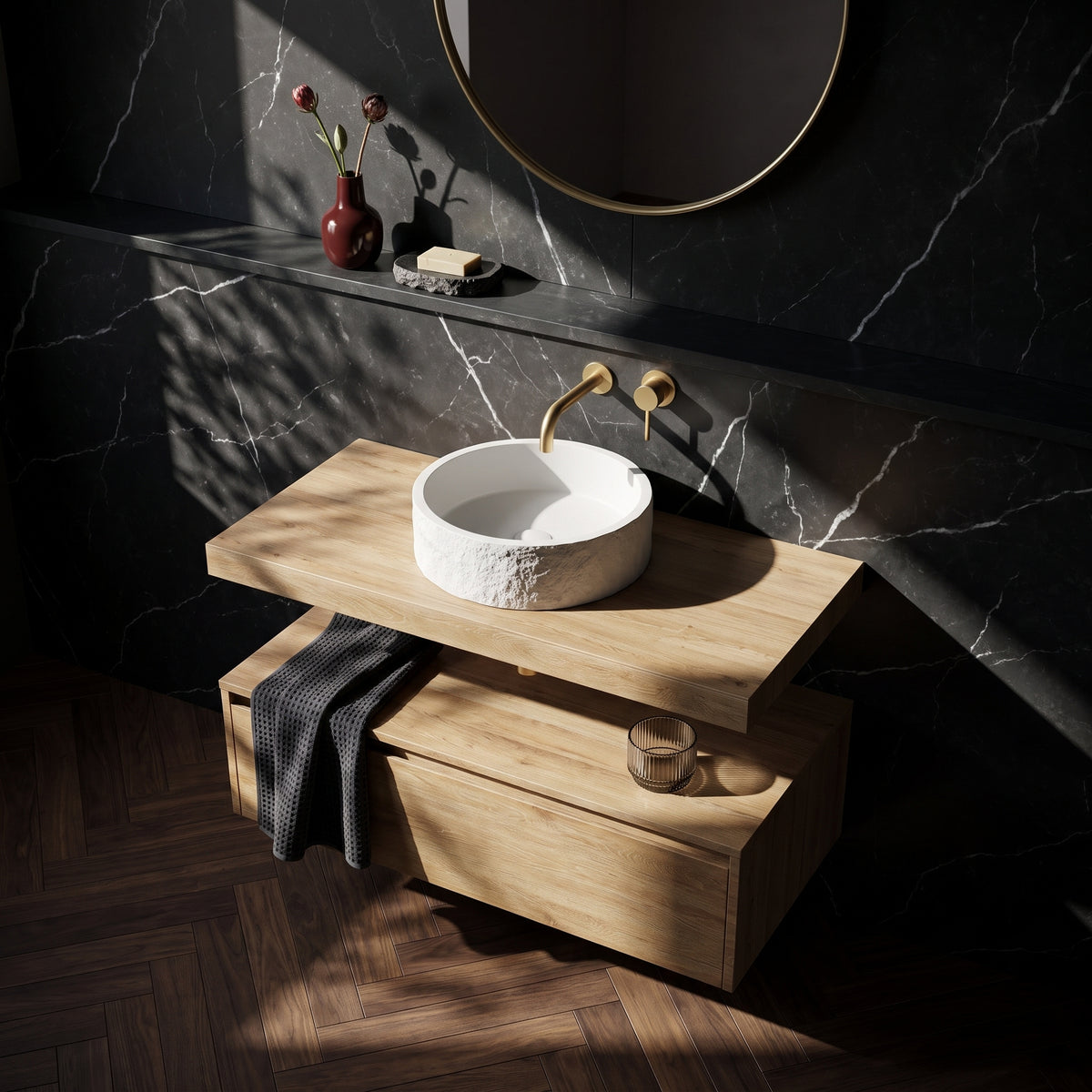 Fairford Linea Oak 800mm Wall Hung Vanity Shelf
