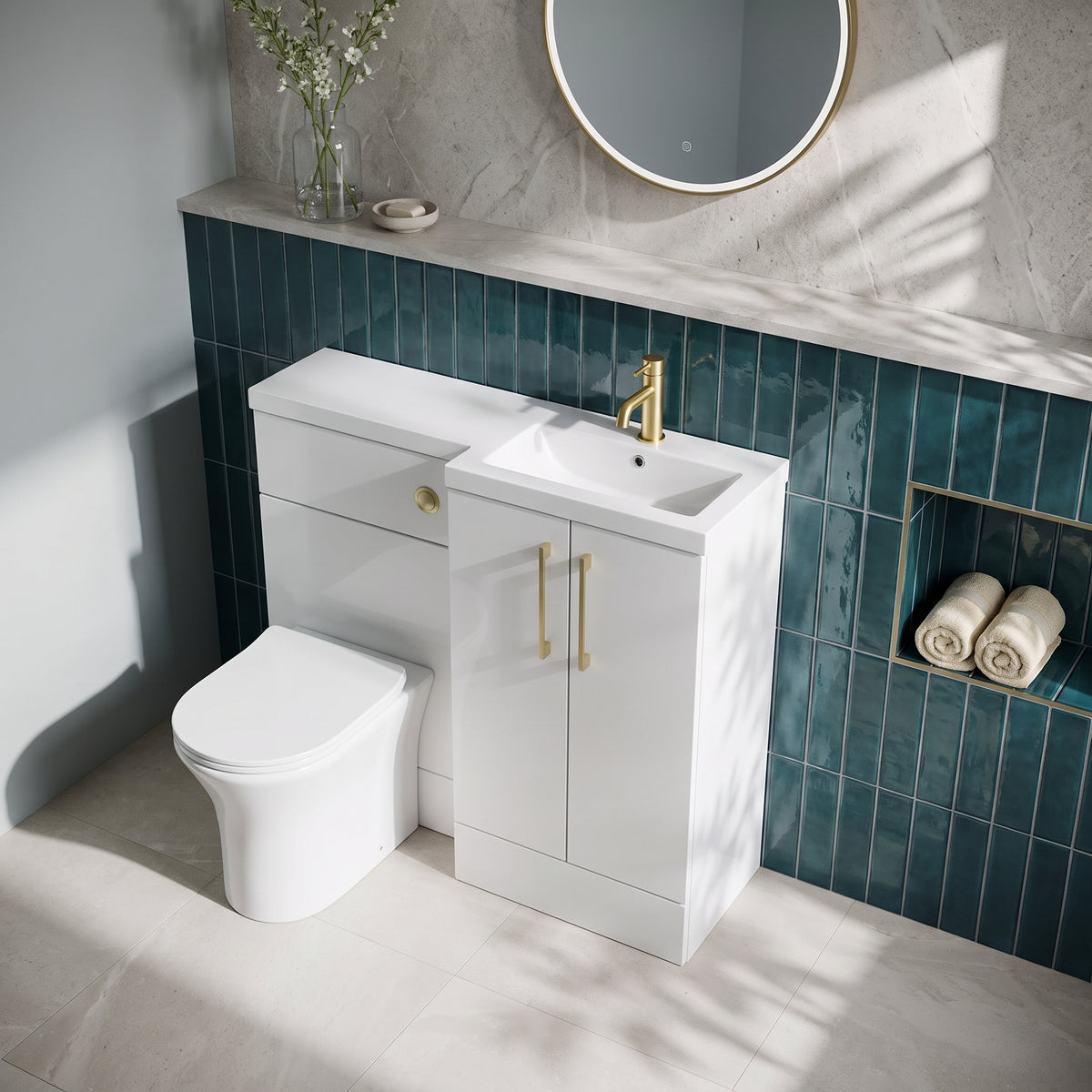 Fairford Union Gloss White 1000mm L Shape Right Hand Combination Pack