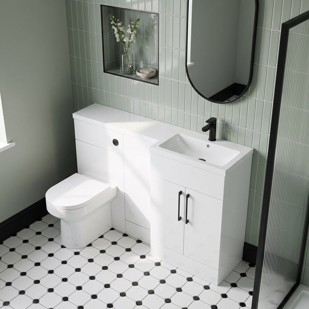 Fairford Union Gloss White 1500mm L Shape Right Hand Combination Pack