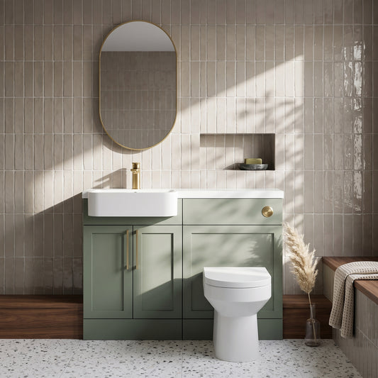 Fairford Union Style Shaker Matt Lux Green 1000mm Round Semi Recessed Basin Left Hand Combination Pack