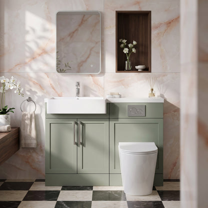 Fairford Union Style Shaker Matt Lux Green 1100mm Square Semi Recessed Basin Left Hand Combination Pack
