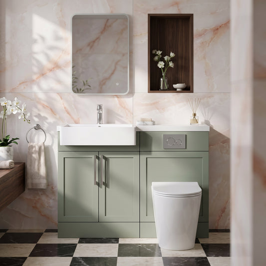 Fairford Union Style Shaker Matt Lux Green 1100mm Square Semi Recessed Basin Left Hand Combination Pack