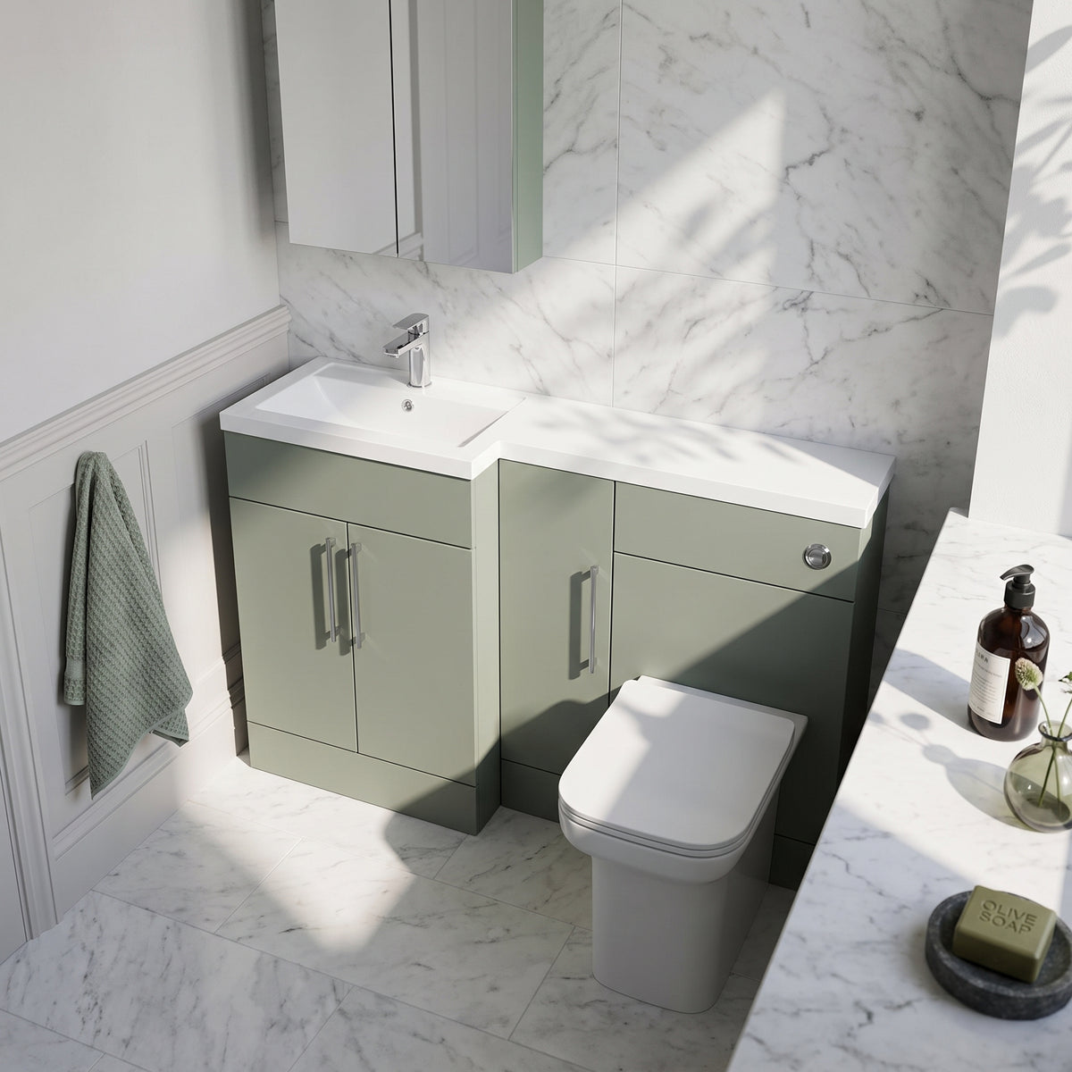 Fairford Union Style Slab Matt Lux Green 1500mm L Shape Left Hand Combination Pack