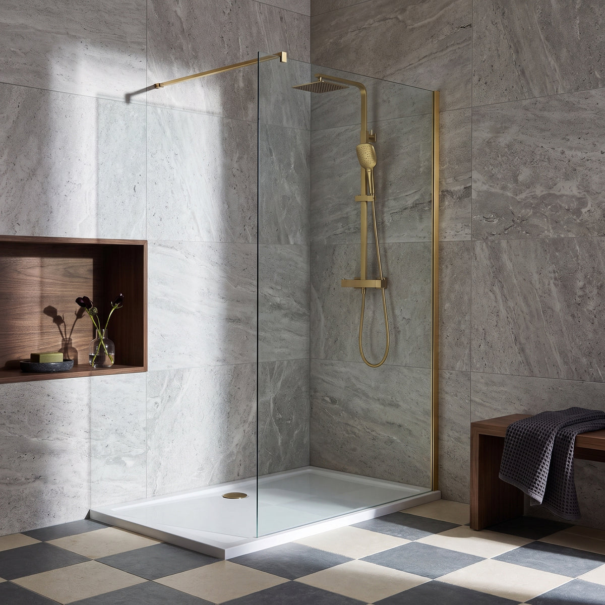 Fairford 1000mm 8mm Brushed Brass Wetroom Screen