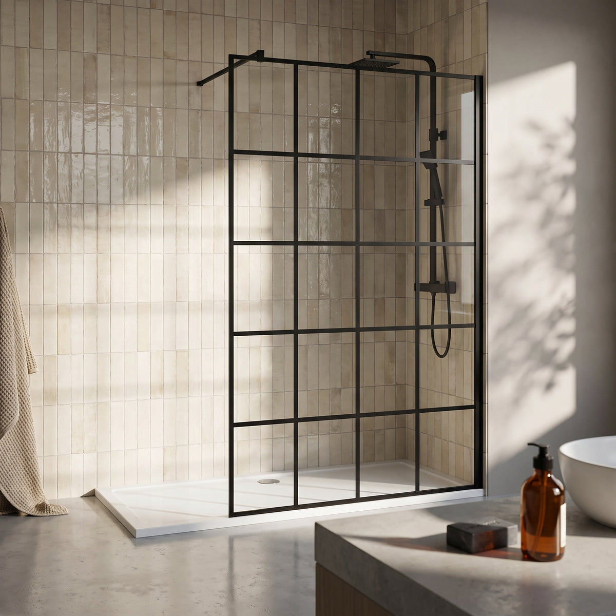 Fairford 1000mm 8mm Matt Black Crittall Wetroom Screen