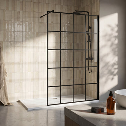 Fairford 1000mm 8mm Matt Black Crittall Wetroom Screen