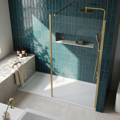 Fairford 1000mm Brushed Brass Vertically Framed 8mm Wetroom Screen - 1850mm High