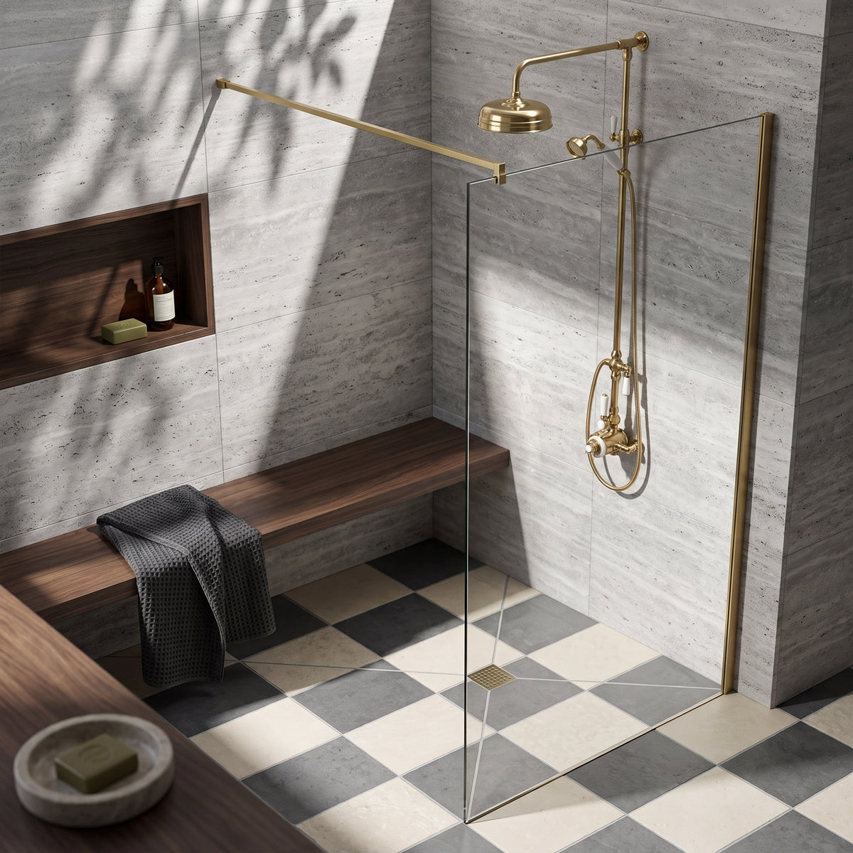 Fairford 1100mm 8mm Brushed Brass Wetroom Screen