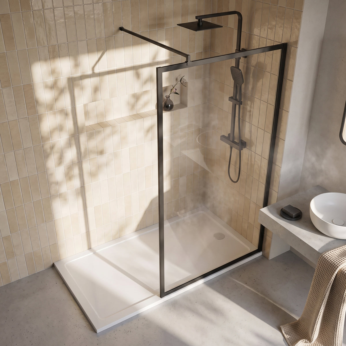 Fairford 1100mm Matt Black Fully Framed 8mm Wetroom Screen - 1850mm High