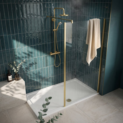 Fairford 1100mm Brushed Brass Vertically Framed 8mm Wetroom Screen - 1850mm High
