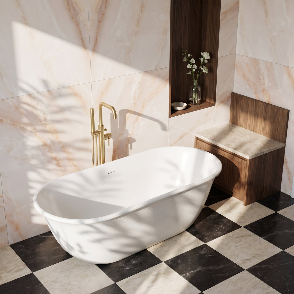 Fairford Omnia 1680 x 750 x 570mm Matt Solid Surface Freestanding Bath