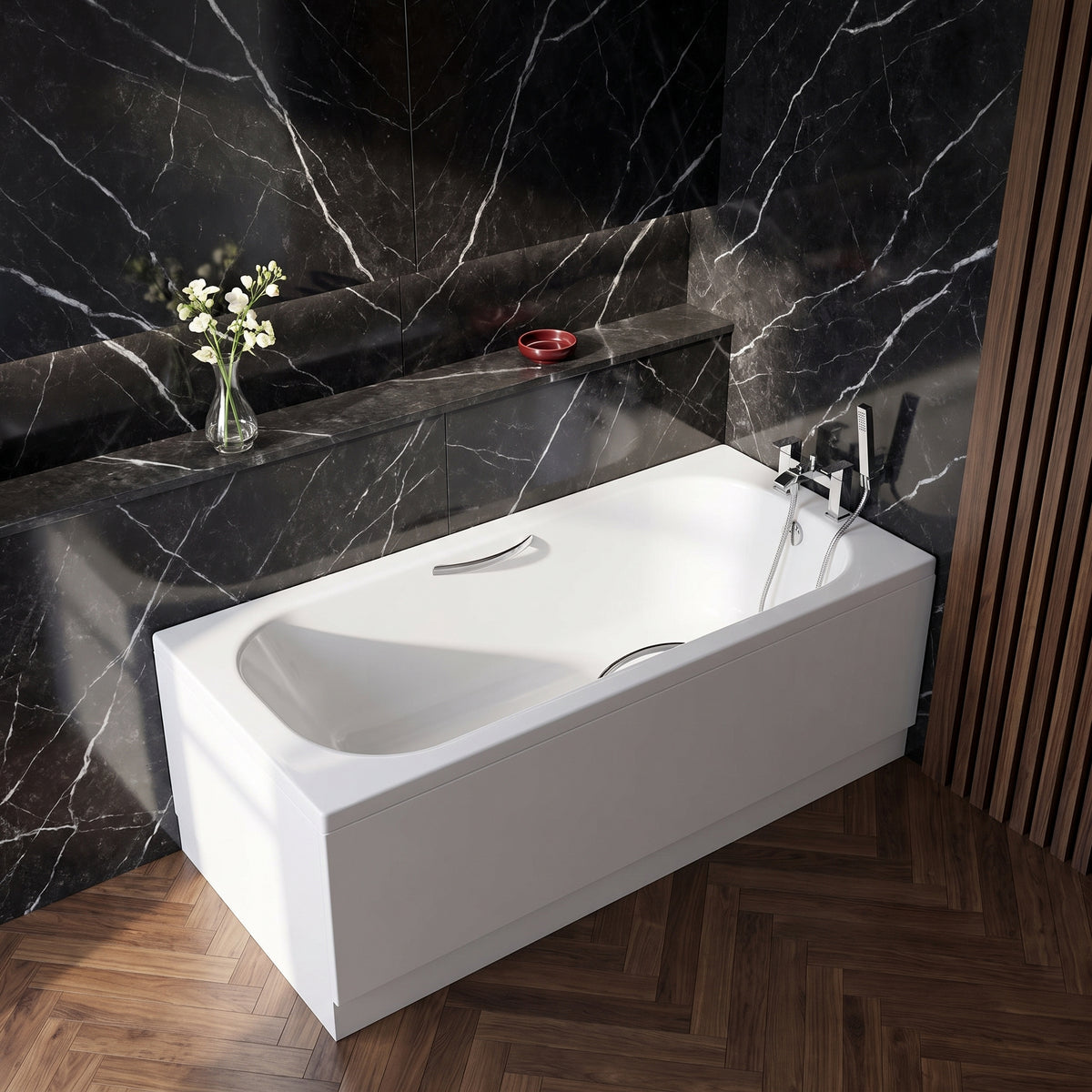 1600 x 700mm Steel Bath Twin Grips, 2TH, Anti Slip