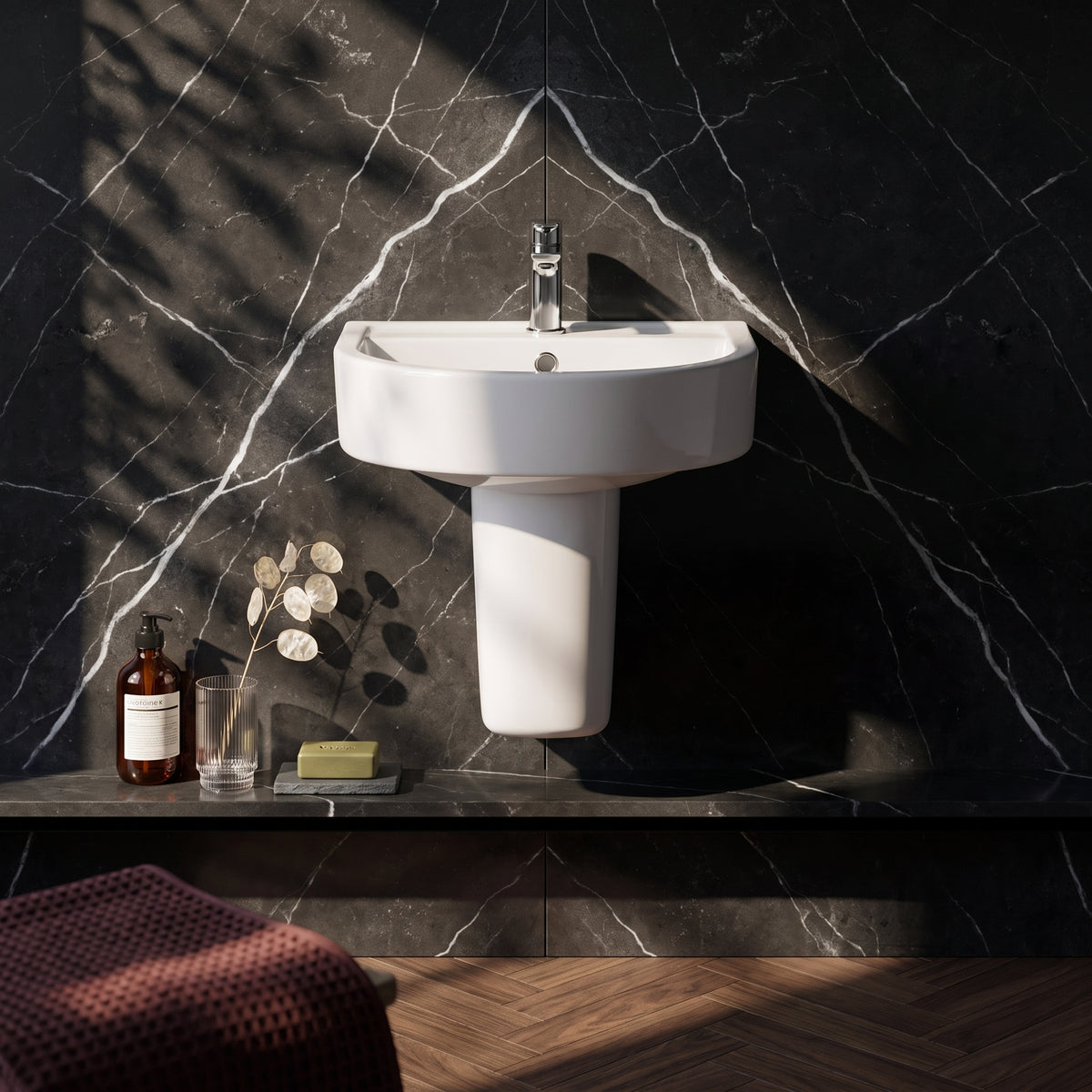 Fairford Handel 420mm 1TH Basin and Semi Pedestal