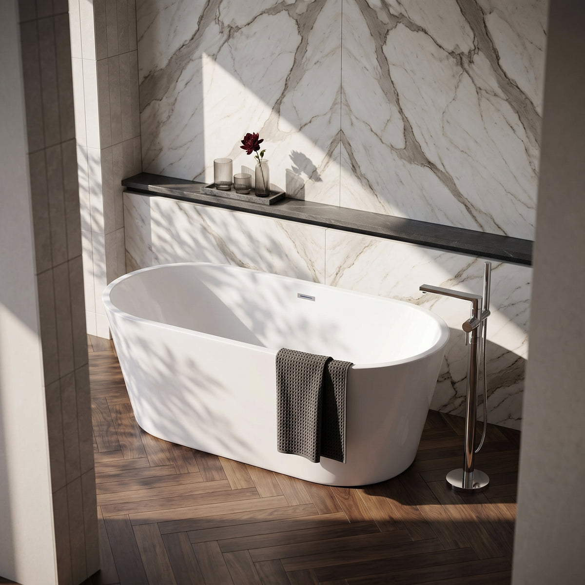 Rivato Modena 1500 x 750 x 580mm Gloss White Freestanding Shower Bath
