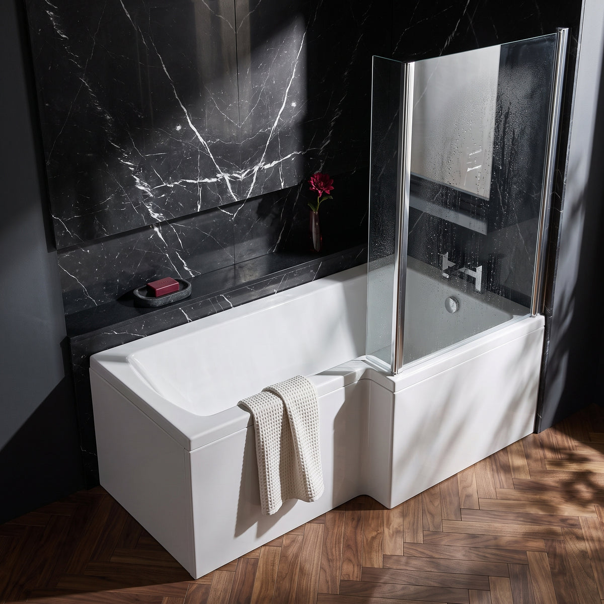 Fairford 1500 x 850mm RH L Shape Bath with Screen and Panel