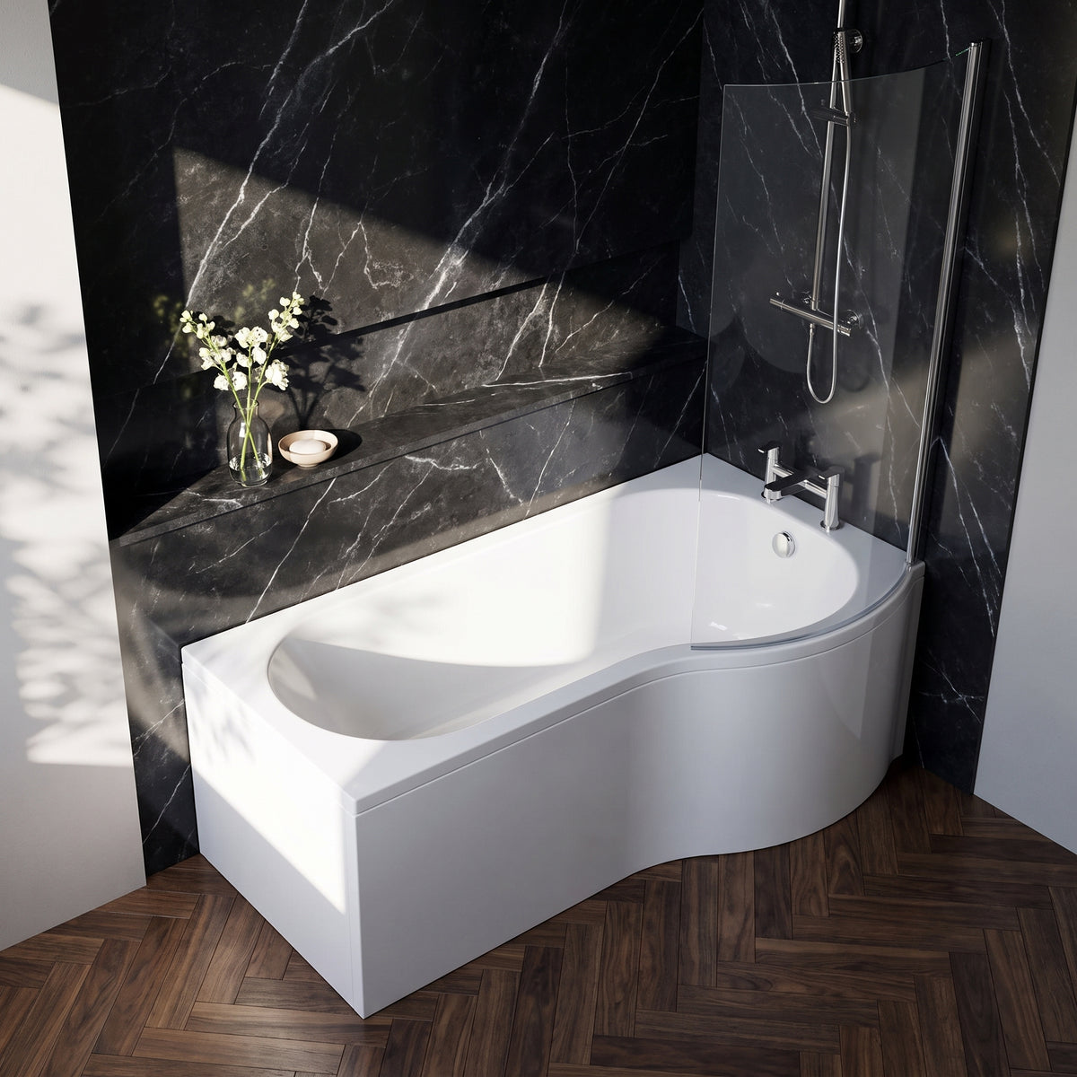 Fairford 1500 x 850 LH P Shape Bath with Screen and Panel
