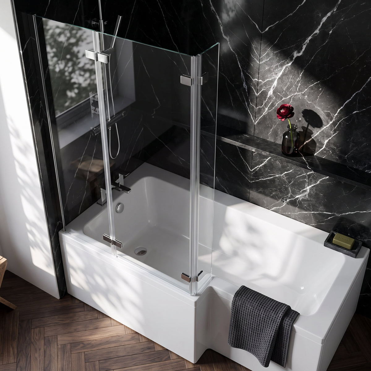Fairford 5mm L Shaped Shower Bath Screen with Fixed Panel