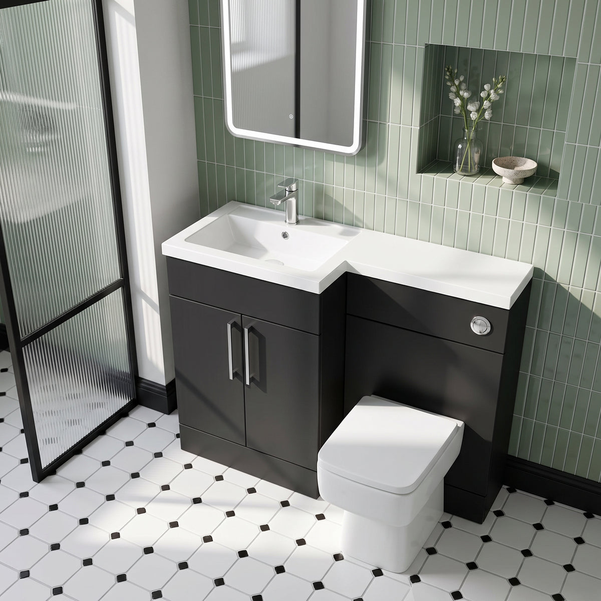 Fairford Union Style Slab Matt Soft Black 1100mm L Shape Left Hand Combination Pack