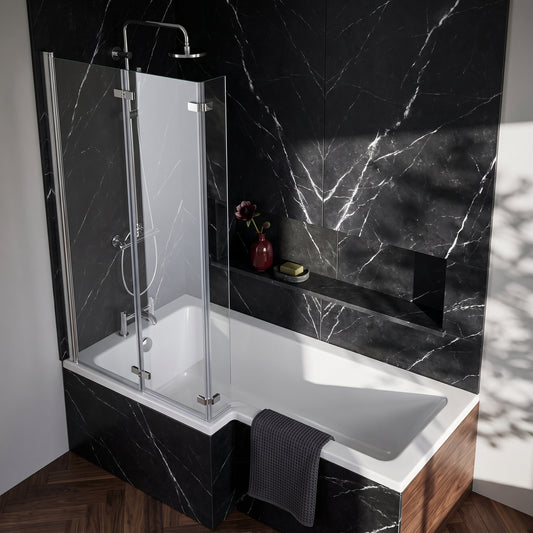 Fairford 6mm L Shaped Shower Bath Screen Double Hinged