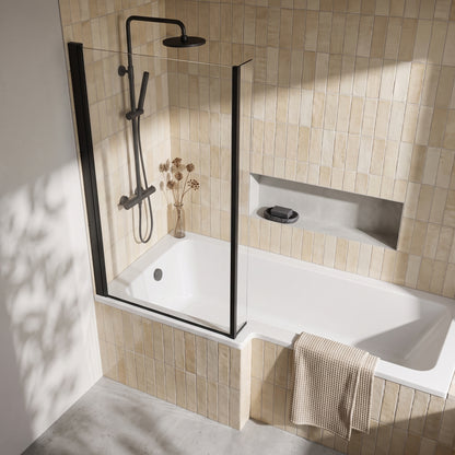 Fairford 6mm L Shaped Shower Bath Screen, Matt Black