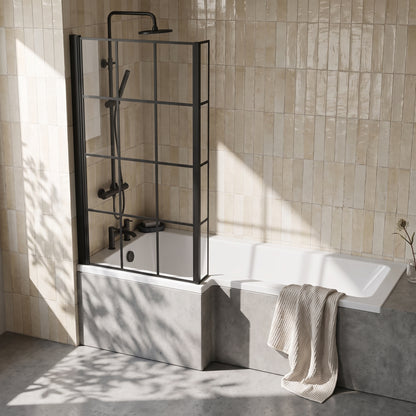 Fairford 6mm L Shaped Shower Bath Screen, Matt Black Framed