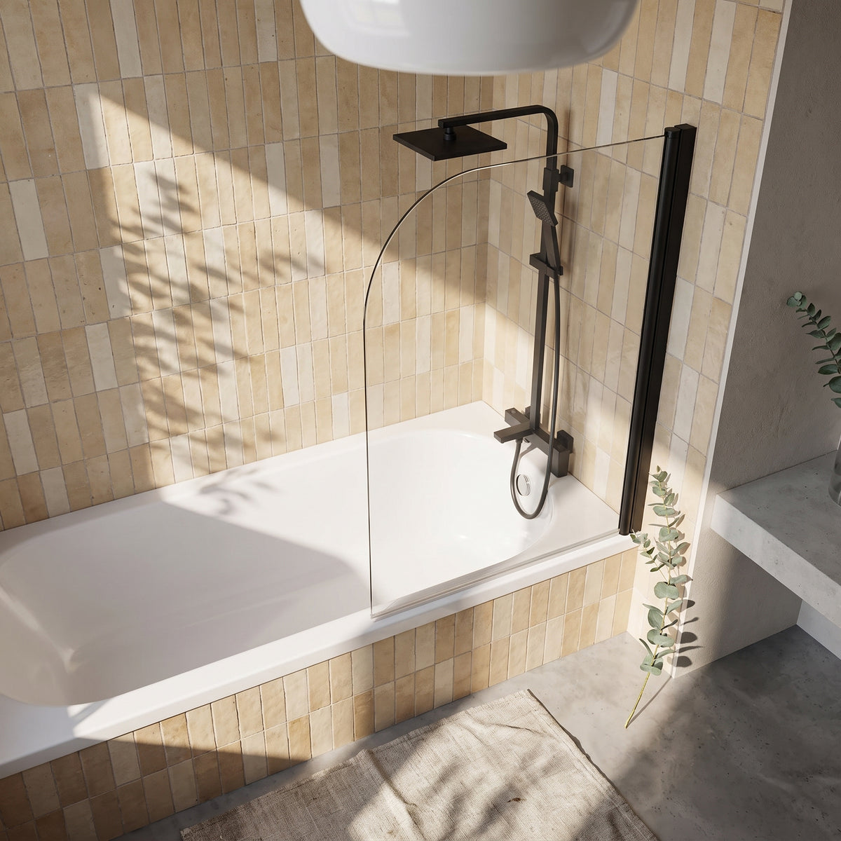 Fairford 6mm Radius Shower Bath Screen, Matt Black