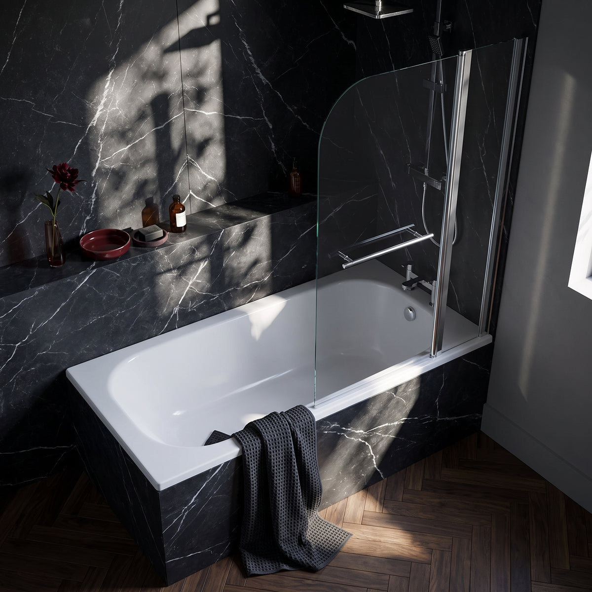Fairford 6mm Rads Shower Bath Screen w Fixed Panel and Rail