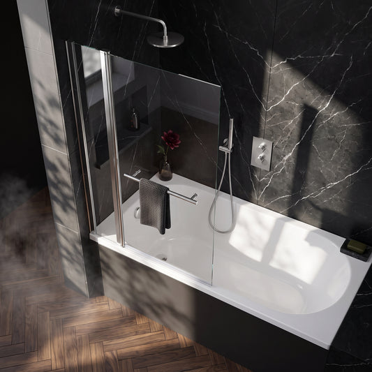 Fairford 6mm Straight Shower Bath Screen w Fixed Panel and Rail