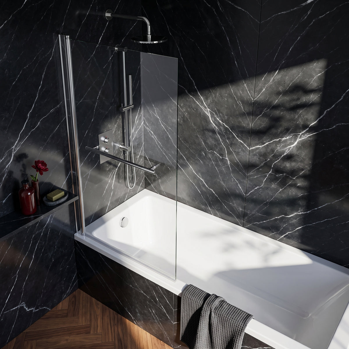 Fairford 6mm Straight Shower Bath Screen with Rail