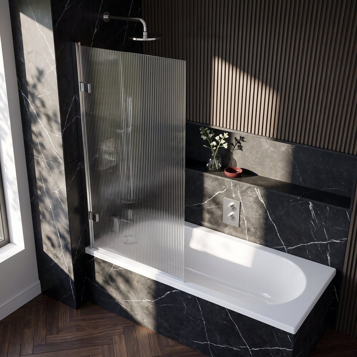 Fairford 8mm Fluted Square Hinged Bath Screen