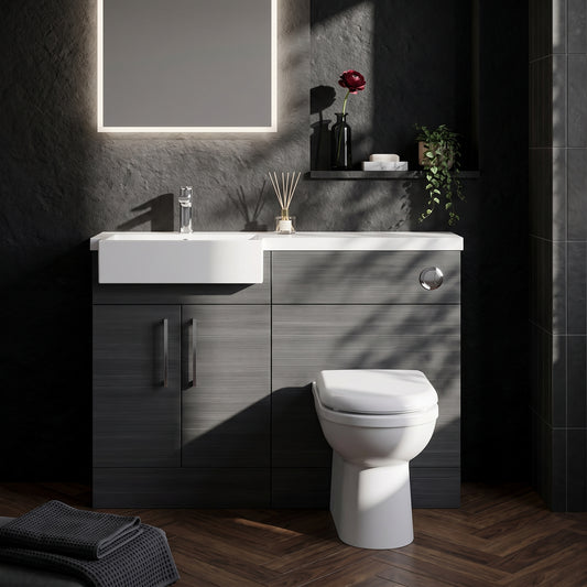 Fairford Union Anthracite Woodgrain 1000mm Square Semi Recessed Basin Left Hand Combination Pack