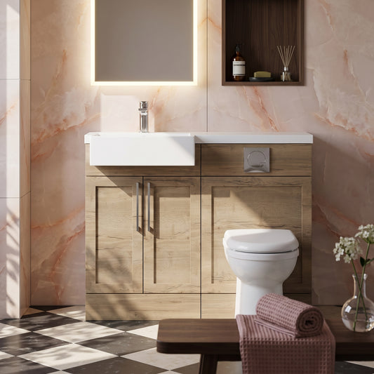 Fairford Union Style Shaker Dark Oak 1000mm Square Semi Recessed Basin Left Hand Combination Pack