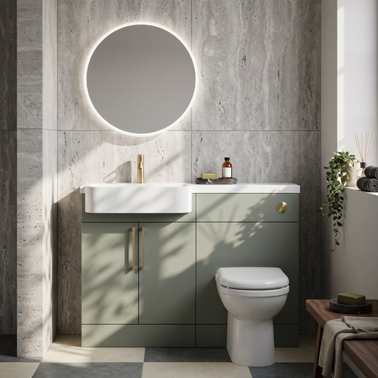 Fairford Union Style Slab Matt Lux Green 1100mm Round Semi Recessed Basin Left Hand Combination Pack