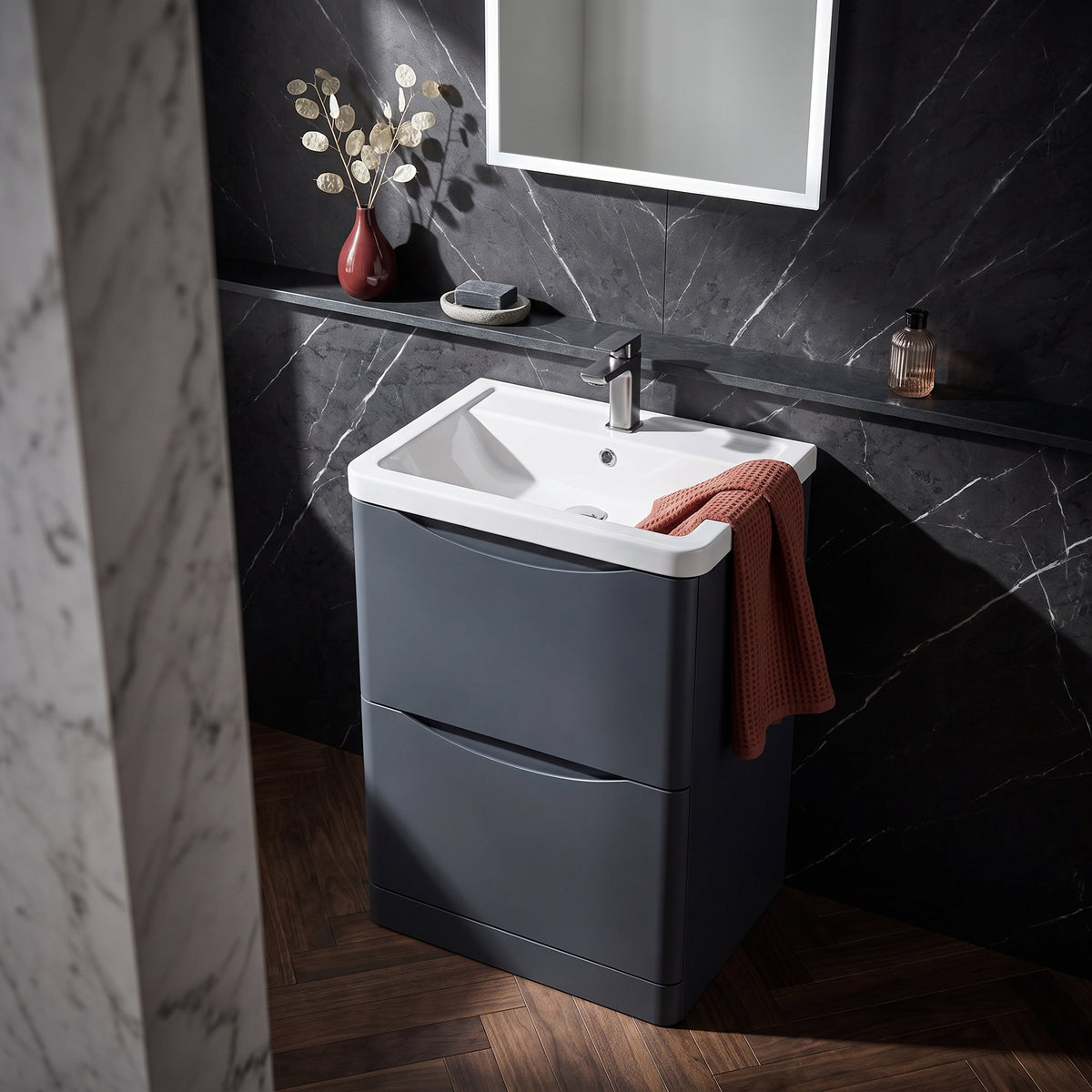 Fairford Eclipse 600mm 2 Drawer Satin Anthracite Floor Standing Vanity Unit