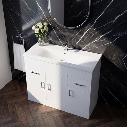 Fairford Kingsly Gloss White 1000mm Floor Standing Vanity Unit