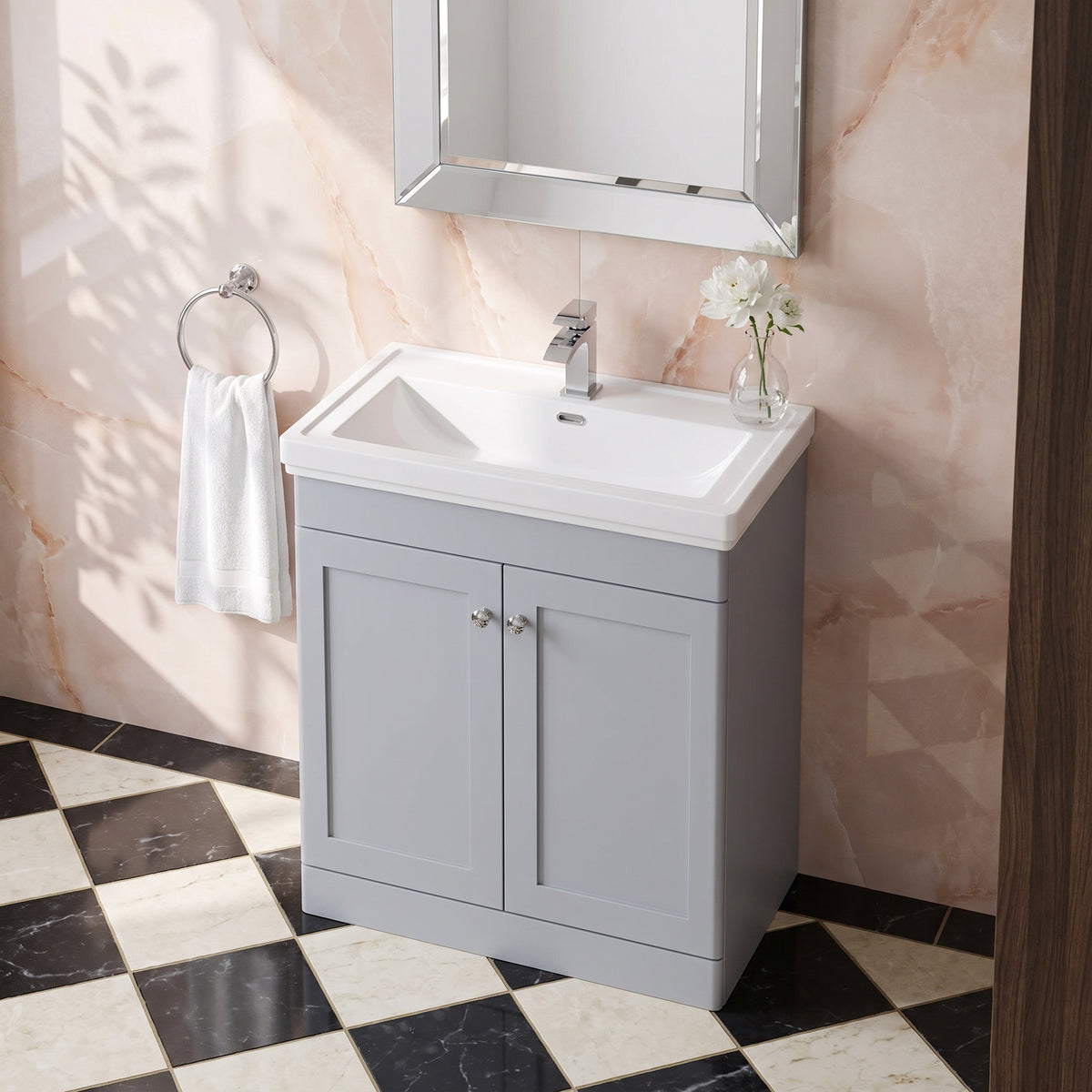Fairford Laurel 800mm Floor Standing Satin Grey Vanity Unit - 3 Tap Hole