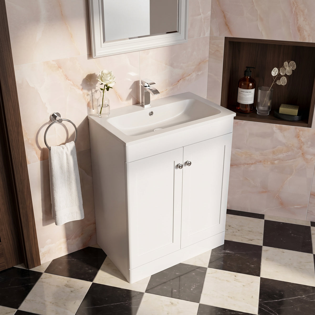 Fairford Laurel Satin White 800mm 2 Door Floorstanding Vanity Unit with Stone Basin