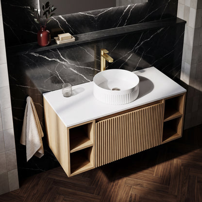 Fairford Sophia Country Oak 1000mm Wall Hung Vanity Unit with Double Storage and Worktop