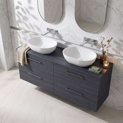 Fairford Aspri Black Woodgrain 1200mm 4 Drawer Wall Hung Vanity Unit with Worktop