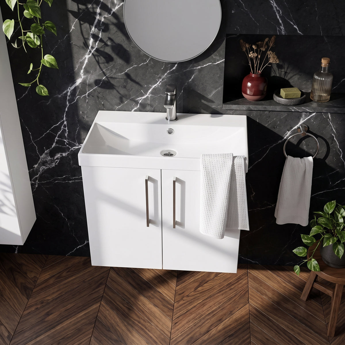Fairford Aspri Gloss White 600mm 2 Door Wall Hung Vanity Unit